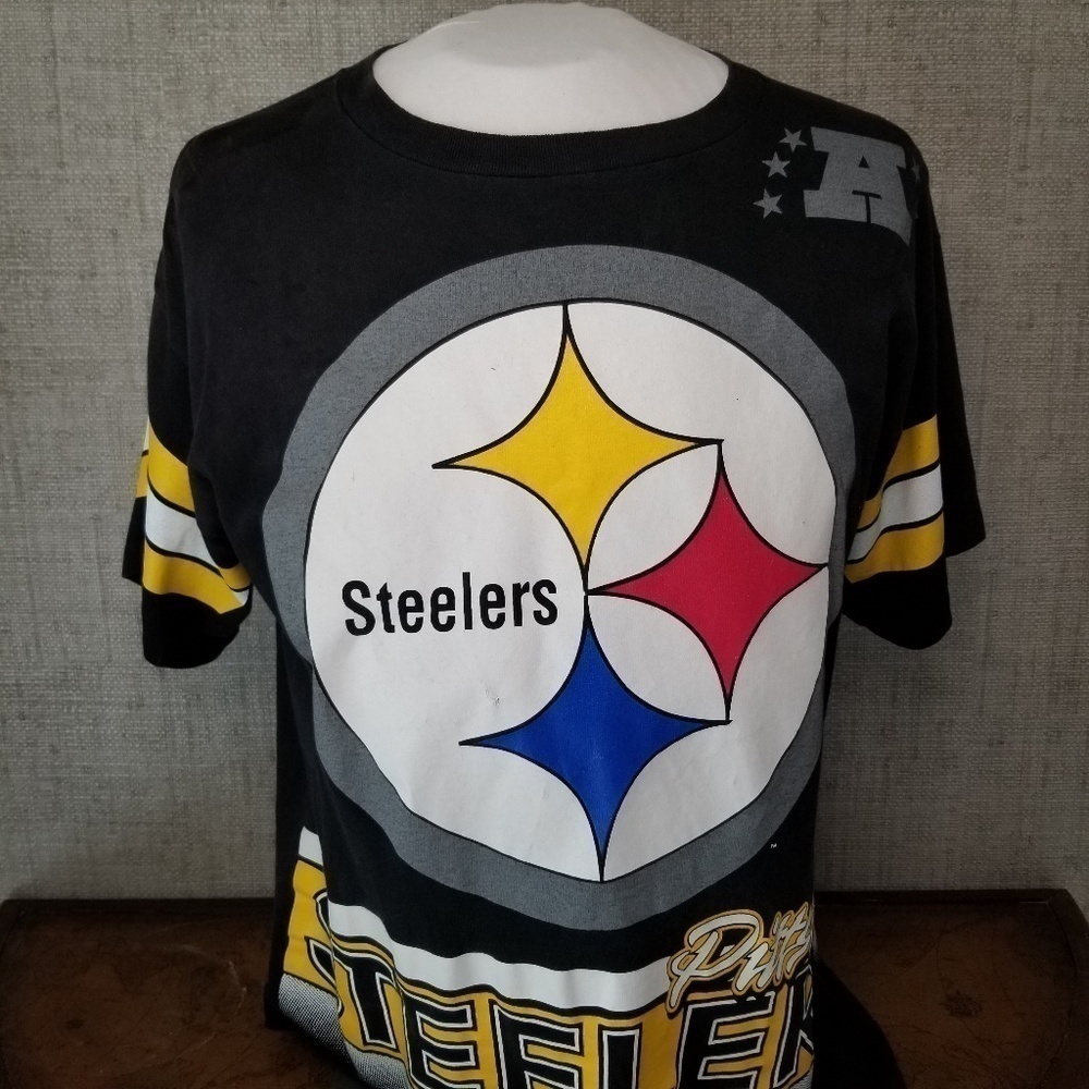 VTG 90S PITTSBURGH STEELERS NFL BACK PRINT SALEM SPORTSWEAR T-SHIRT L